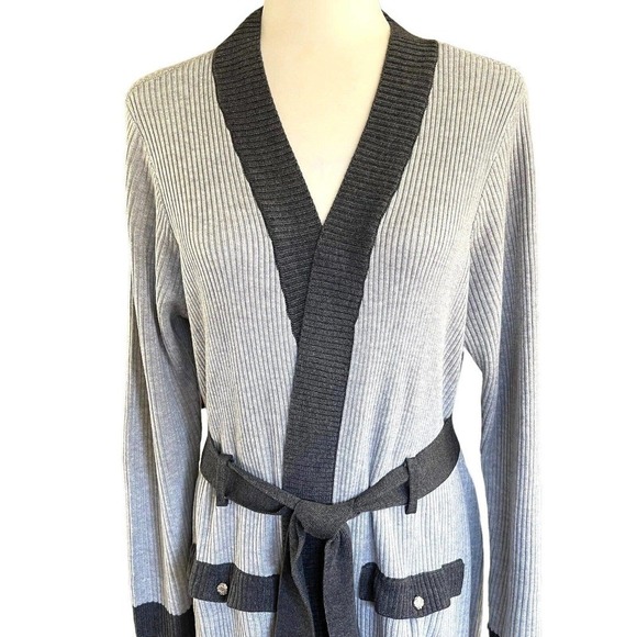 Belldini Women's Knit Sweater Gray Tie Cardigan Sz 1X Classic Career Casual - Picture 2 of 9